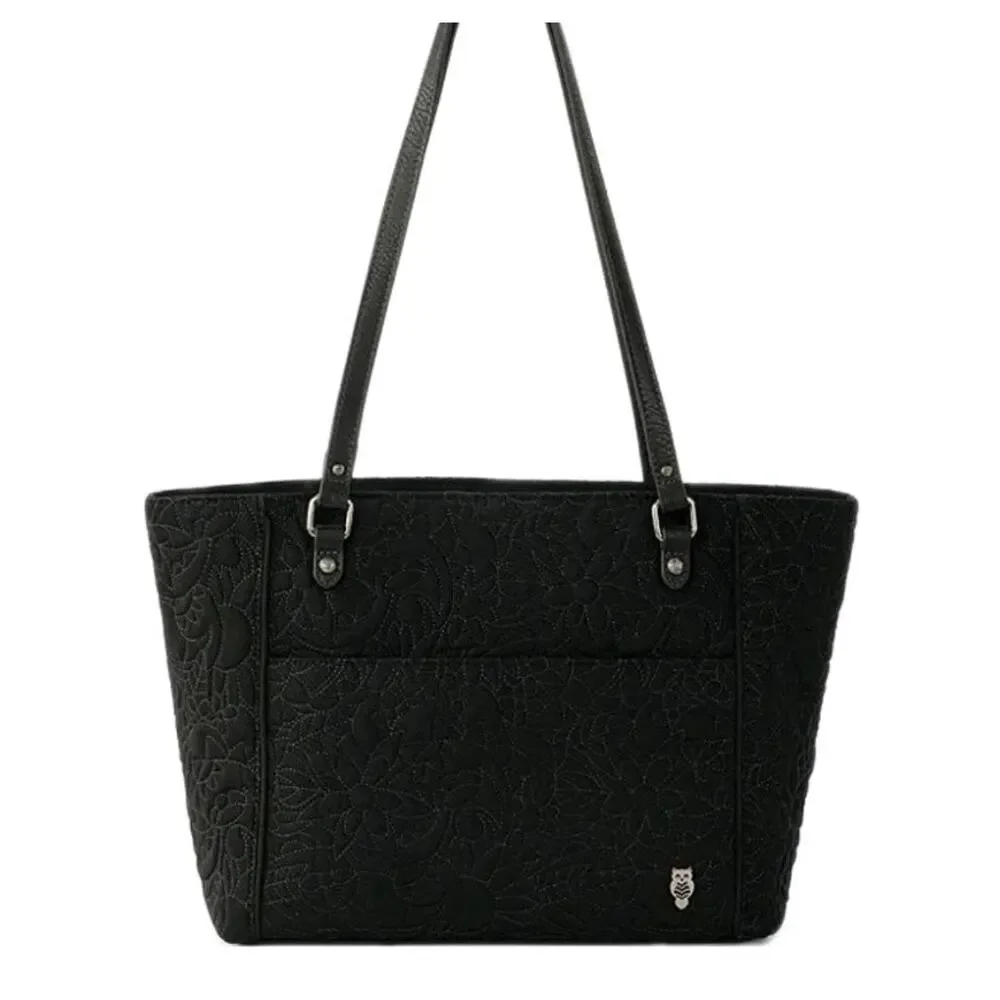 Sakroots Metro Tote Bag Black Repreve Eco Twill Embroidered Floral Vegan Large